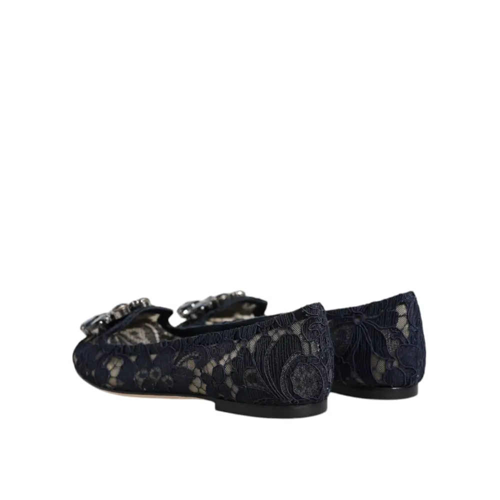 Dolce & Gabbana Blau Taormina Spitze Kristalle Flats Schuhe - EU34/US4.5