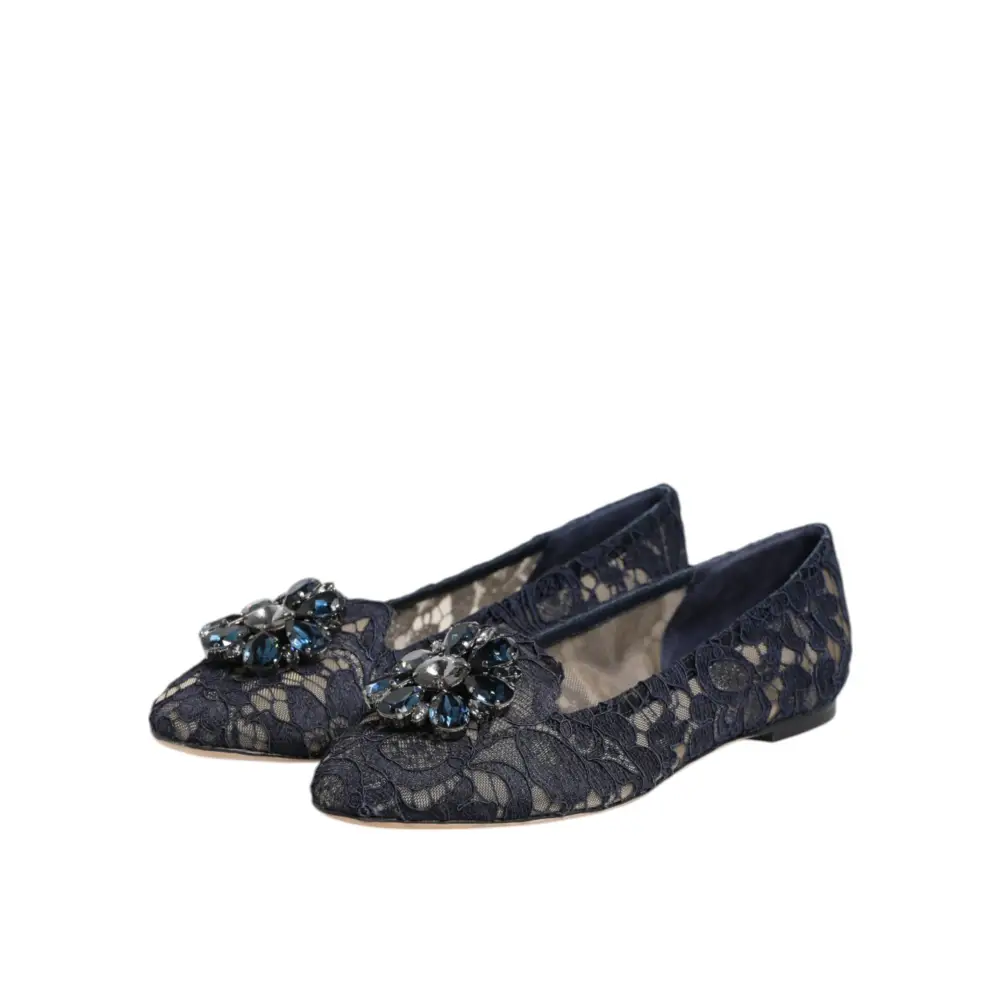 Dolce & Gabbana Blau Taormina Spitze Kristalle Flats Schuhe - EU36.5/US6
