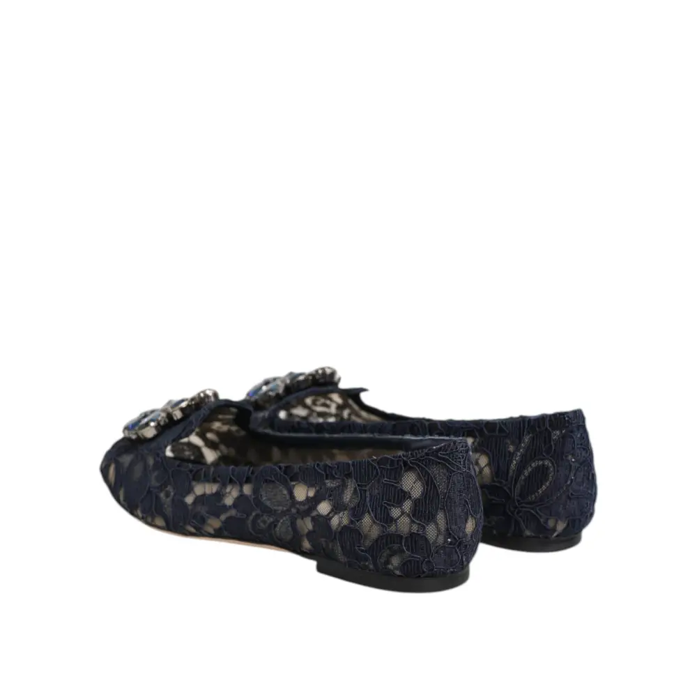 Dolce & Gabbana Blau Taormina Spitze Kristalle Flats Schuhe - EU36.5/US6