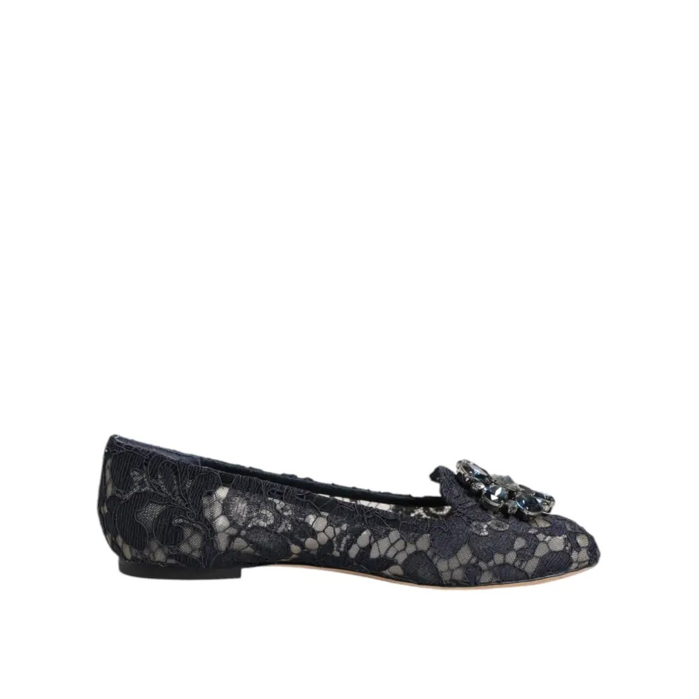 Dolce & Gabbana Blau Taormina Spitze Kristalle Flats Schuhe - EU36.5/US6