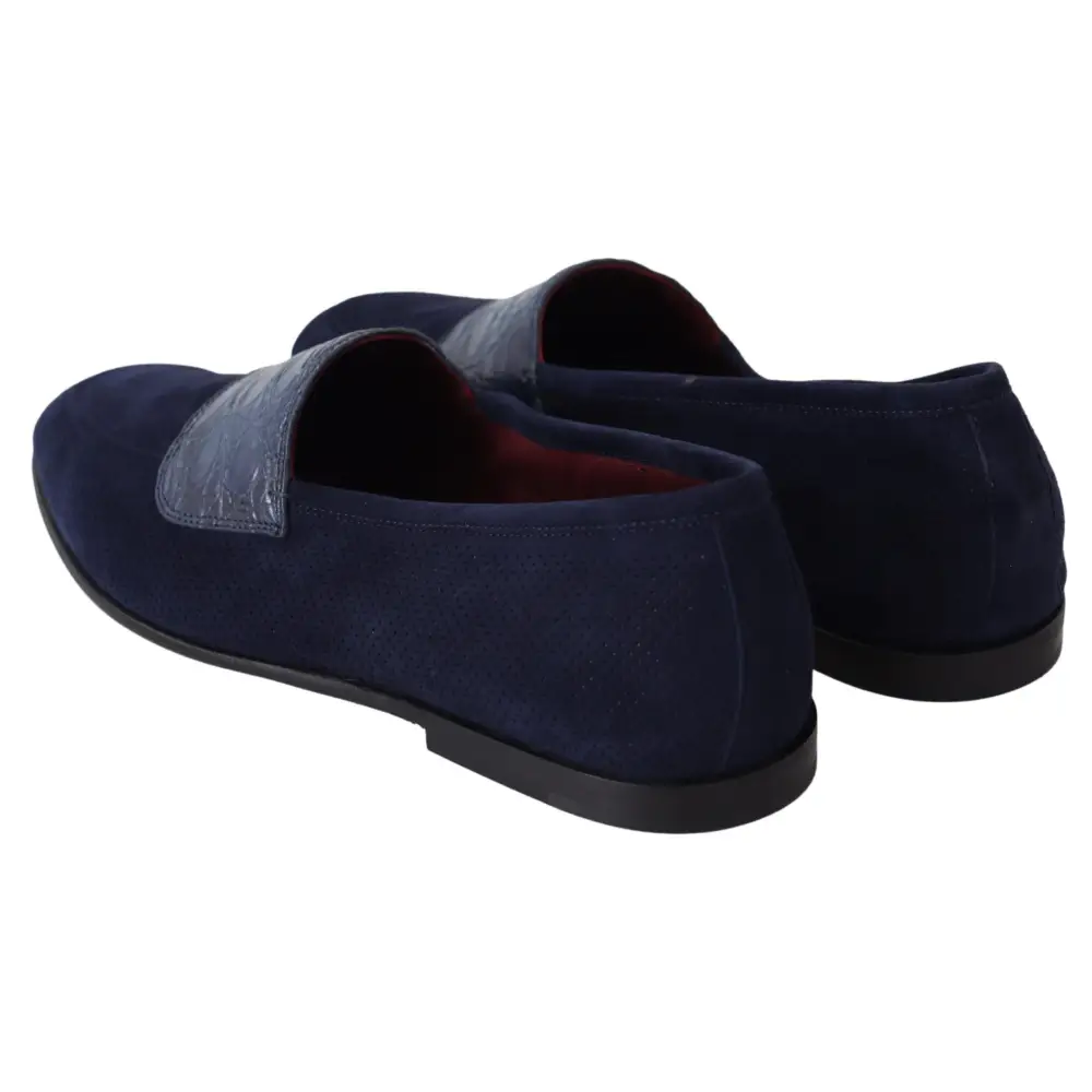 Dolce & Gabbana Blau Wildleder Kaiman Loafers Hausschuhe Schuhe - EU39.5/US6.5