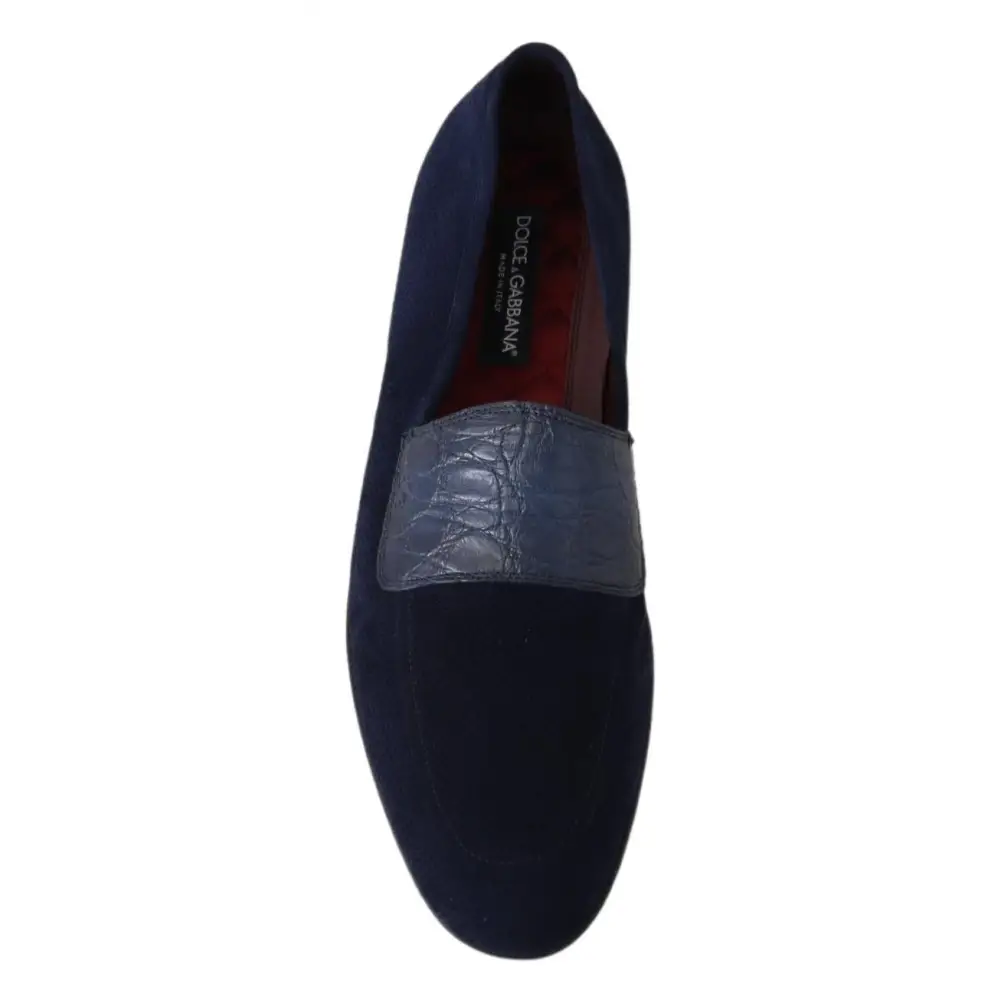Dolce & Gabbana Blau Wildleder Kaiman Loafers Hausschuhe Schuhe - EU39.5/US6.5