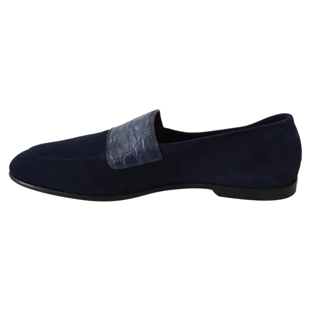 Dolce & Gabbana Blau Wildleder Kaiman Loafers Hausschuhe Schuhe - EU39.5/US6.5