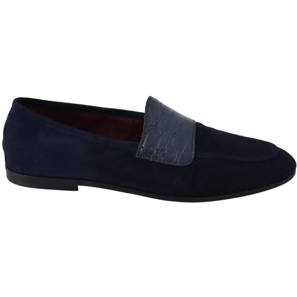 Dolce & Gabbana Blau Wildleder Kaiman Loafers Hausschuhe Schuhe - EU39.5/US6.5