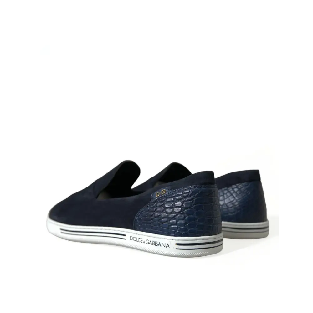 Dolce & Gabbana Blau Wildleder Kaiman Loafers Saint Tropez Schuhe - EU39/US6