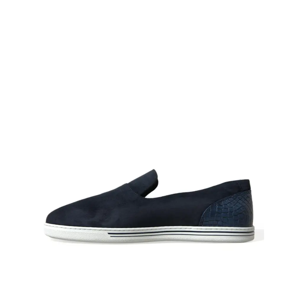 Dolce & Gabbana Blau Wildleder Kaiman Loafers Saint Tropez Schuhe - EU39/US6