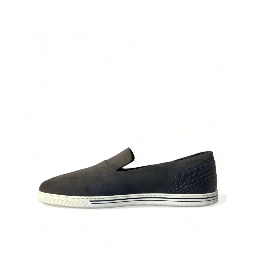 Dolce & Gabbana Blau Wildleder Kaiman Männer Loafers Pantoffeln Schuhe - EU41/US8