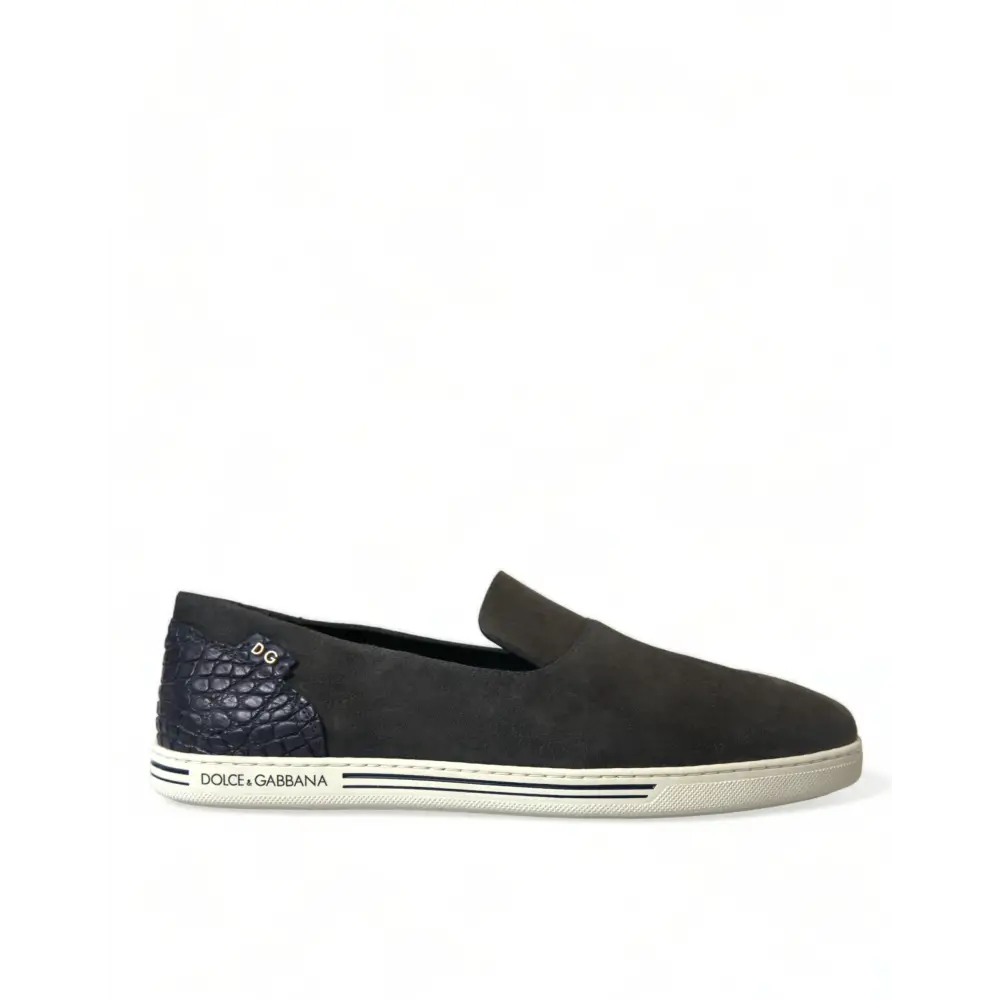 Dolce & Gabbana Blau Wildleder Kaiman Männer Loafers Pantoffeln Schuhe - EU41/US8