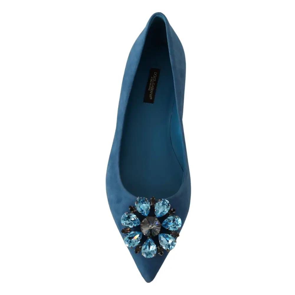 Dolce & Gabbana Blau Wildleder Kristalle Loafers Flats Schuhe