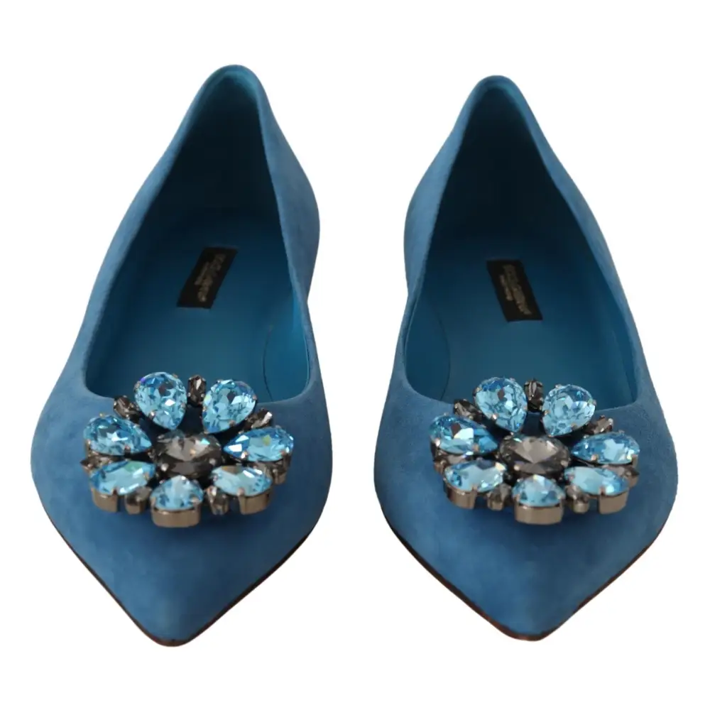 Dolce & Gabbana Blau Wildleder Kristalle Loafers Flats Schuhe