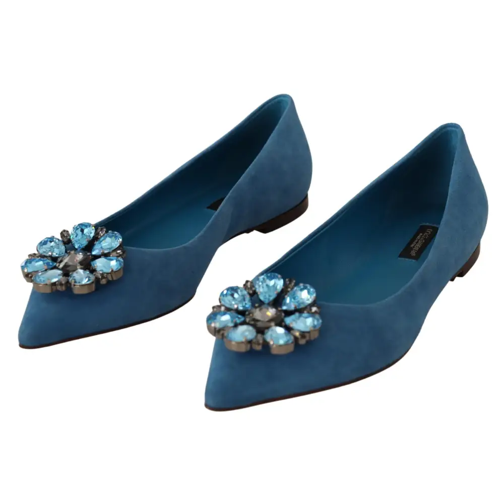 Dolce & Gabbana Blau Wildleder Kristalle Loafers Flats Schuhe
