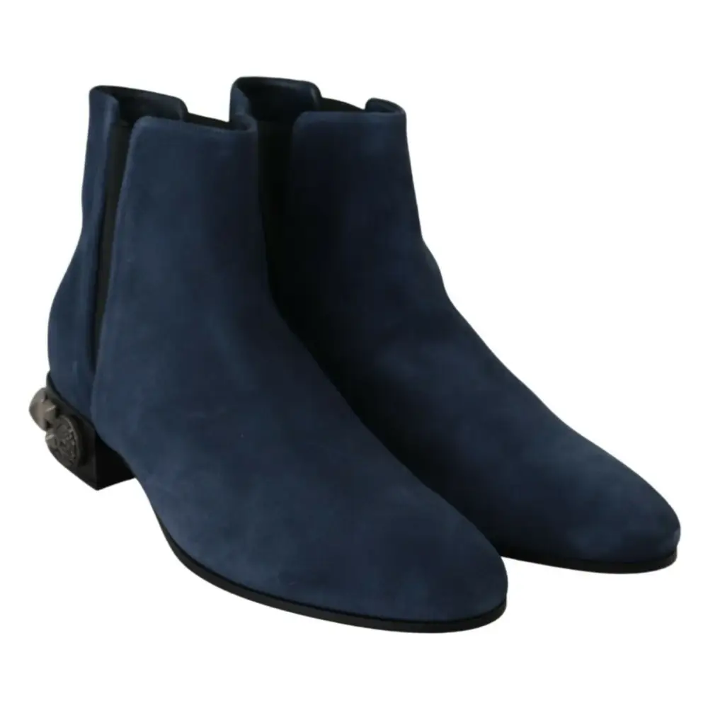 Dolce & Gabbana Blau Wildleder verschönert Nieten Stiefel Schuhe - EU38.5/US8