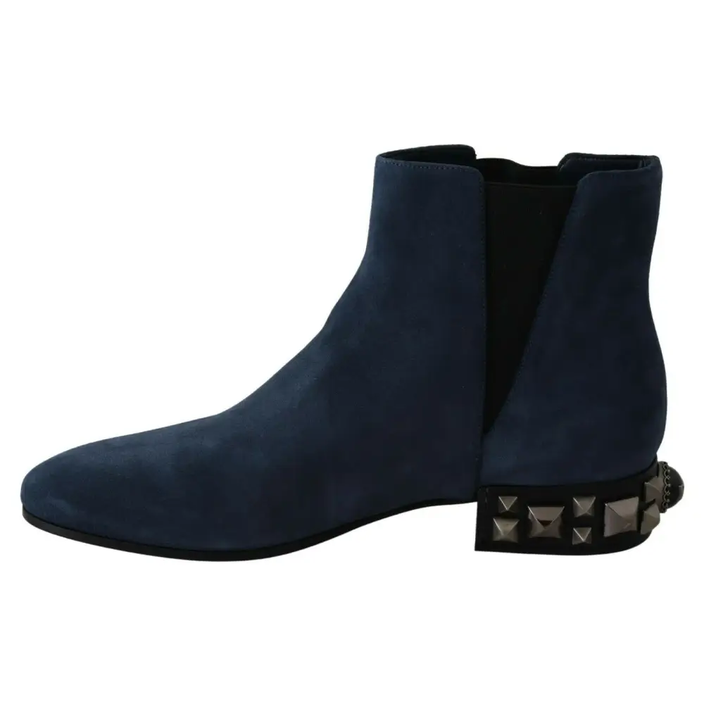Dolce & Gabbana Blau Wildleder verschönert Nieten Stiefel Schuhe - EU38.5/US8