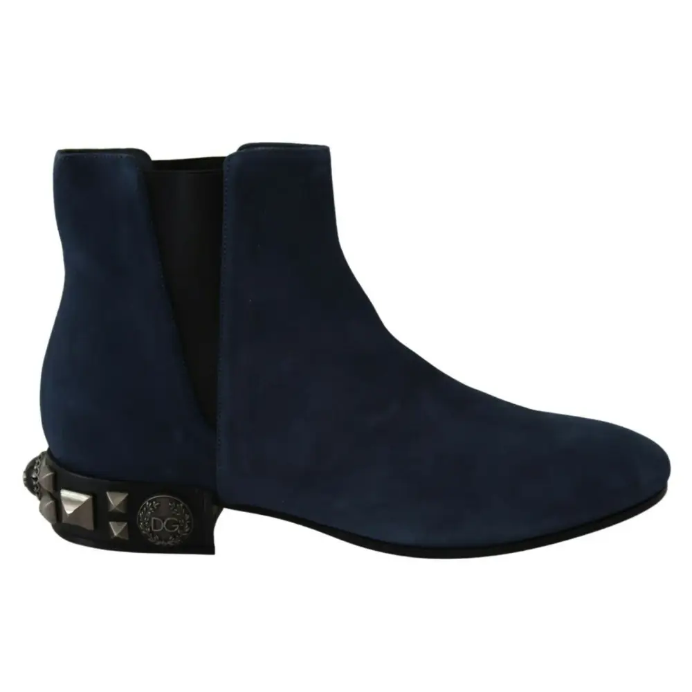 Dolce & Gabbana Blau Wildleder verschönert Nieten Stiefel Schuhe - EU38.5/US8