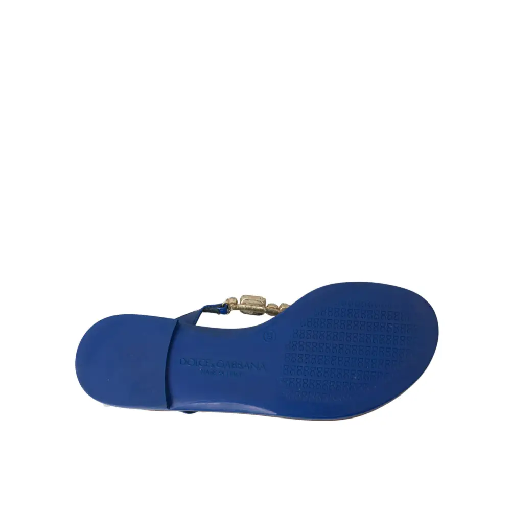 Dolce & Gabbana Blaue Crystal Calf Leder Strandschuhe - EU36/US5.5