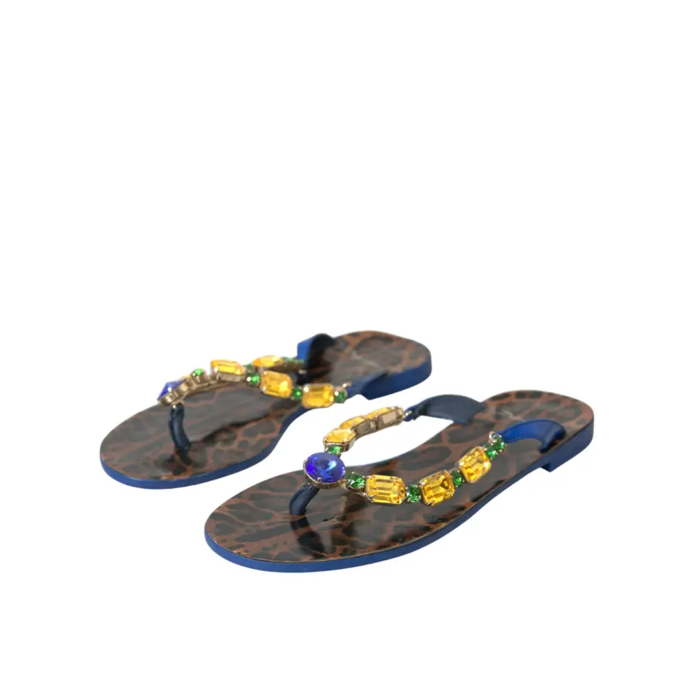 Dolce & Gabbana Blaue Crystal Calf Leder Strandschuhe - EU36/US5.5