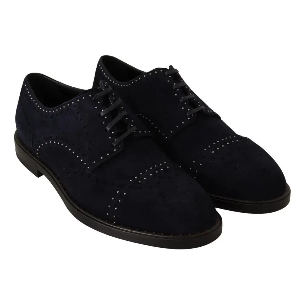 Dolce & Gabbana Blaue Derby-Schuhe aus Wildleder mit Nieten - EU44/US11