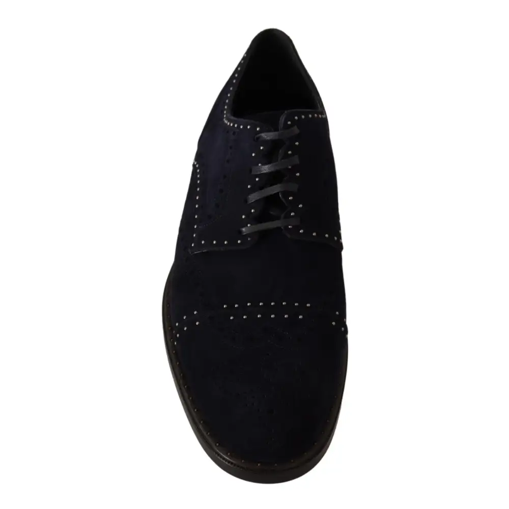 Dolce & Gabbana Blaue Derby-Schuhe aus Wildleder mit Nieten - EU44/US11