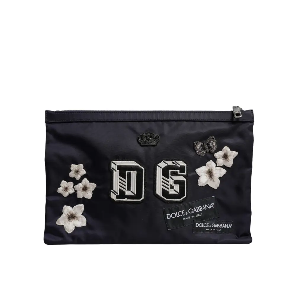 Dolce & Gabbana Blaue DG Logo Patch verschönerte Beutel Clutch Tasche