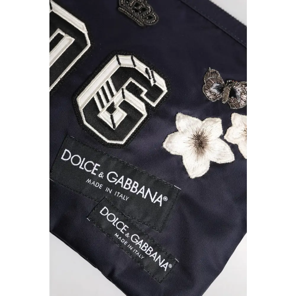 Dolce & Gabbana Blaue DG Logo Patch verschönerte Beutel Clutch Tasche