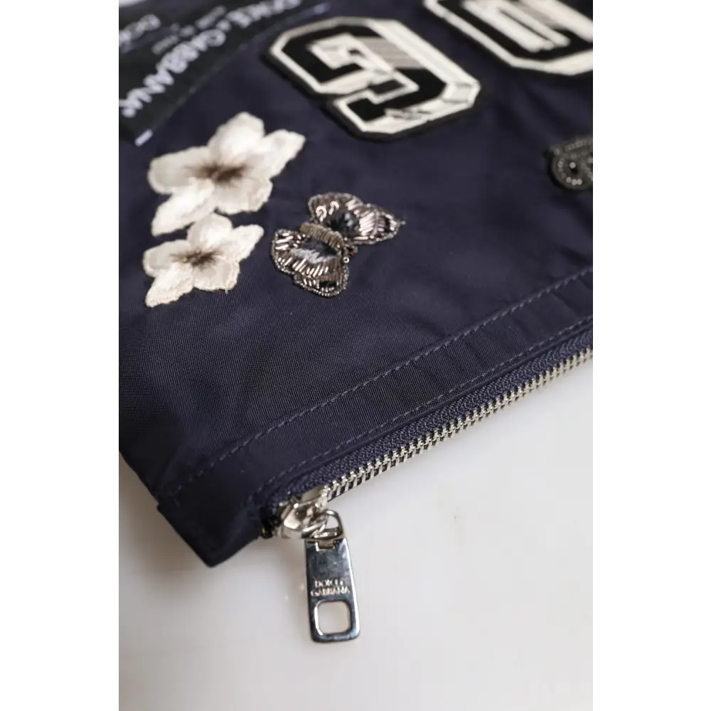 Dolce & Gabbana Blaue DG Logo Patch verschönerte Beutel Clutch Tasche