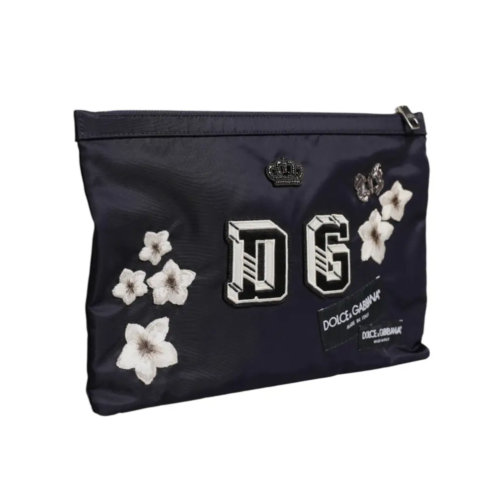 Dolce & Gabbana Blaue DG Logo Patch verschönerte Beutel Clutch Tasche