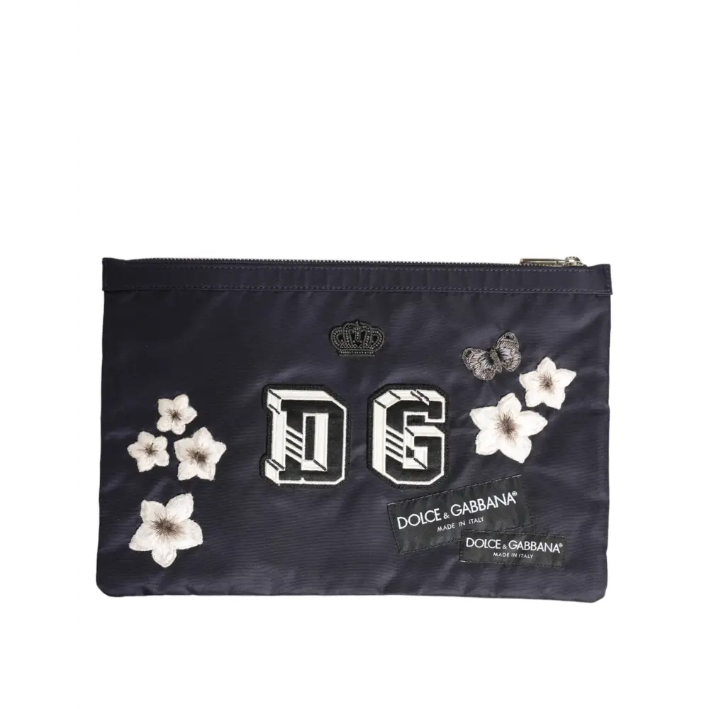 Dolce & Gabbana Blaue DG Logo Patch verschönerte Tasche Clutch Men Borse Tasche