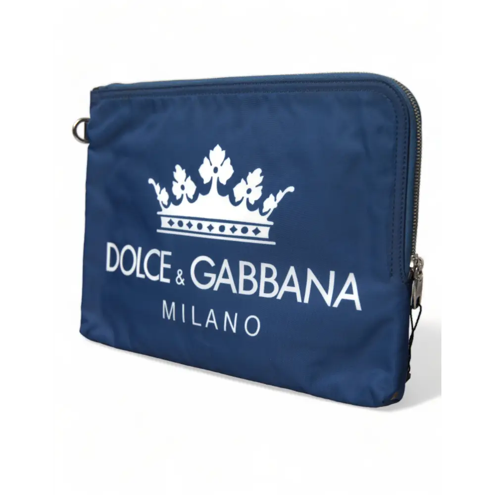 Dolce & Gabbana Blaue DG Milano Print Nylon Pouch Clutch Herren Tasche