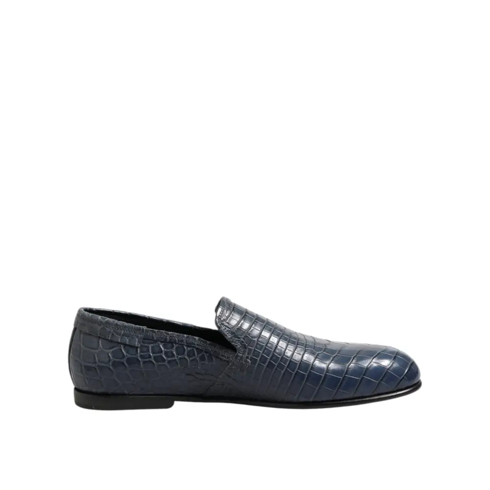 Dolce & Gabbana Blaue Exotische Leder Slip On Loafers Männer Kleid Schuhe - EU42/US9