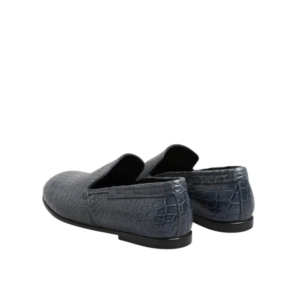 Dolce & Gabbana Blaue Exotische Leder Slip On Loafers Männer Kleid Schuhe - EU42/US9