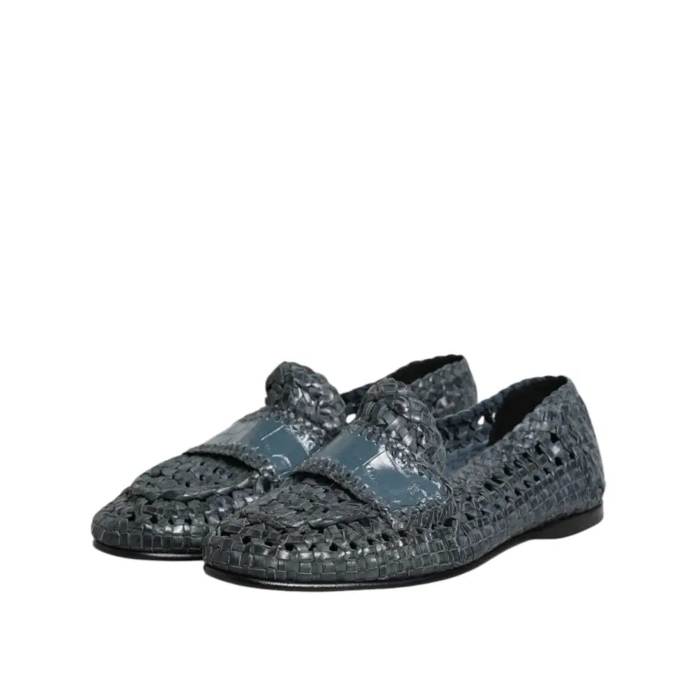 Dolce & Gabbana Blaue gewebte Leder Slipper Schuhe - EU41/US8
