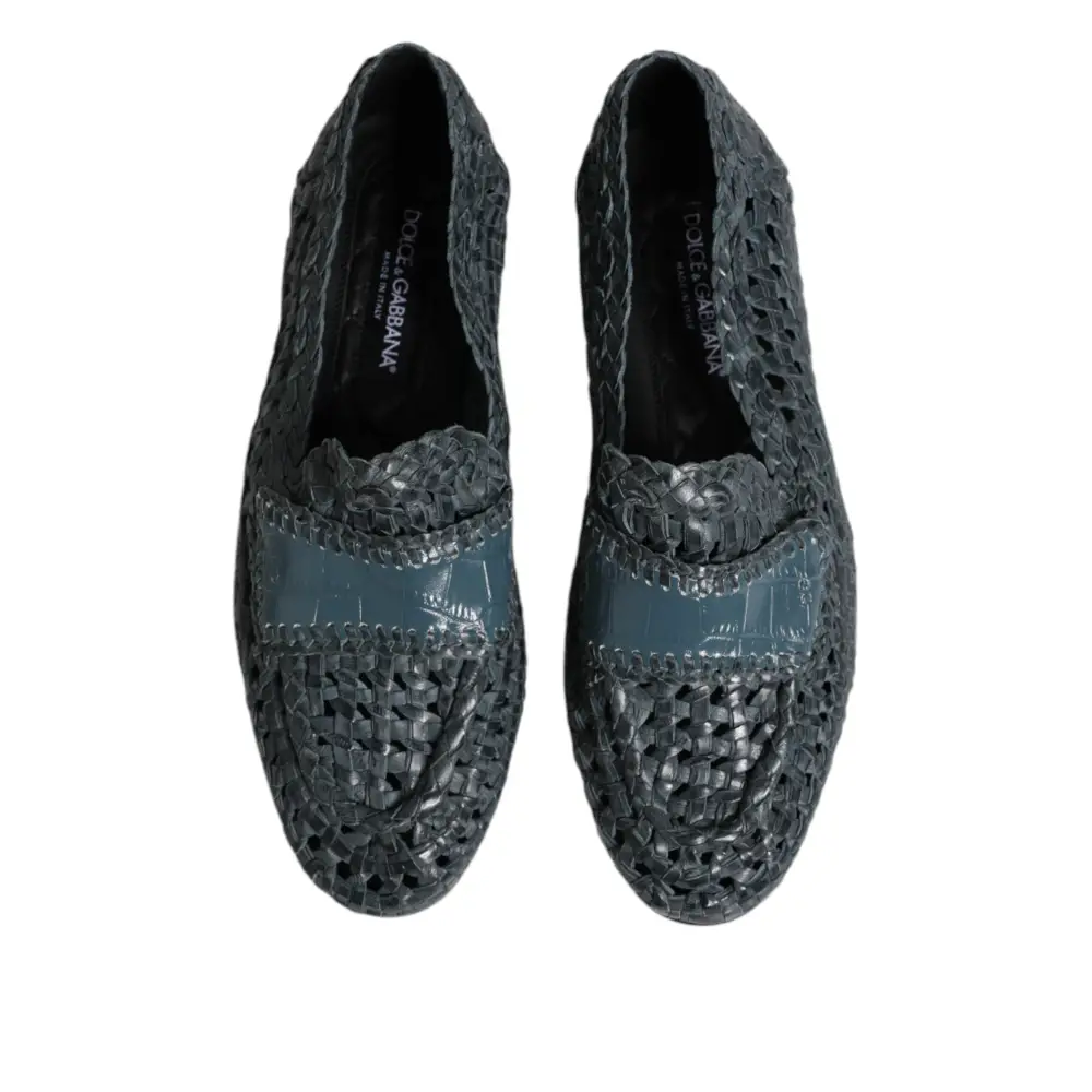 Dolce & Gabbana Blaue gewebte Leder Slipper Schuhe - EU41/US8