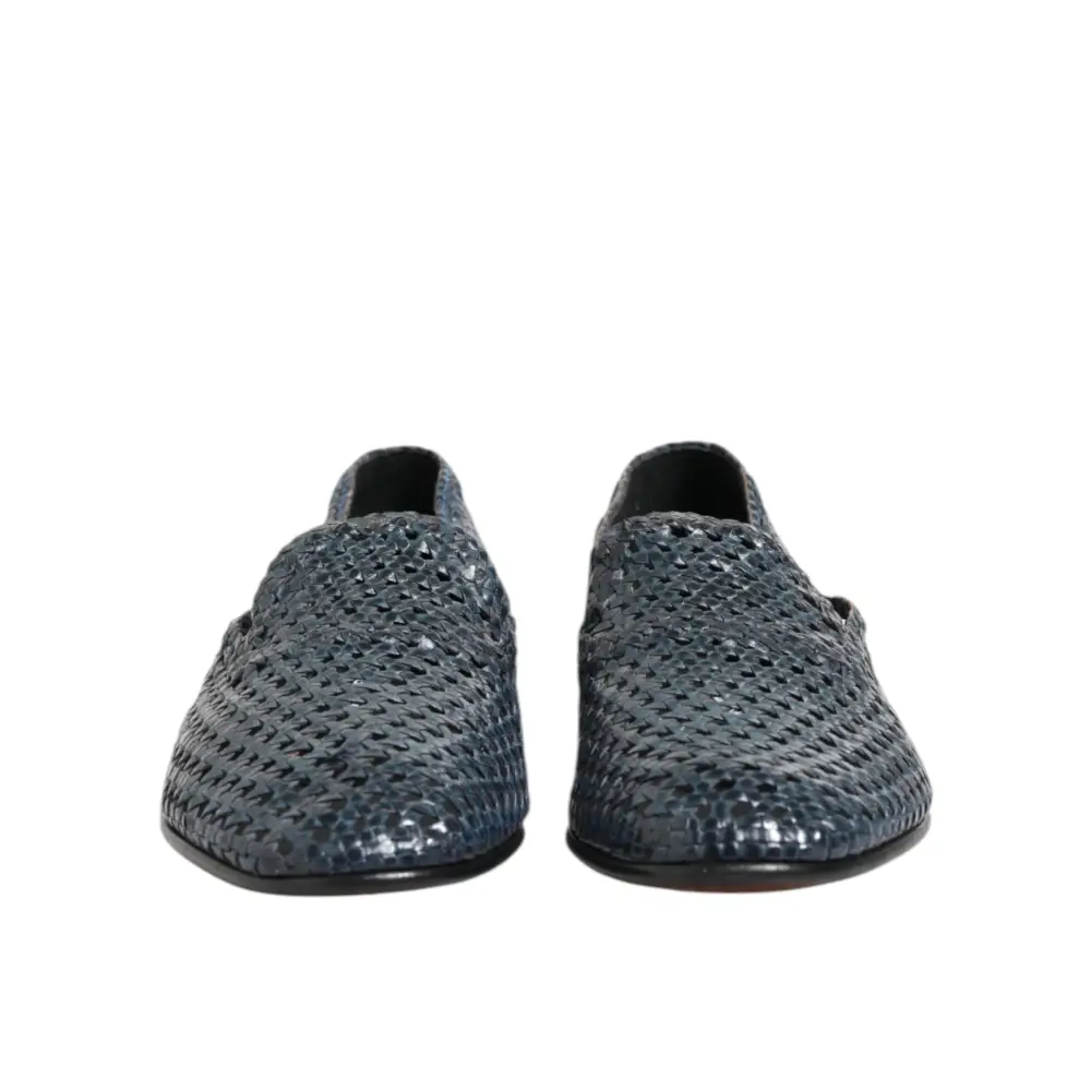 Dolce & Gabbana Blaue gewebte Leder Slipper Schuhe - EU41/US8