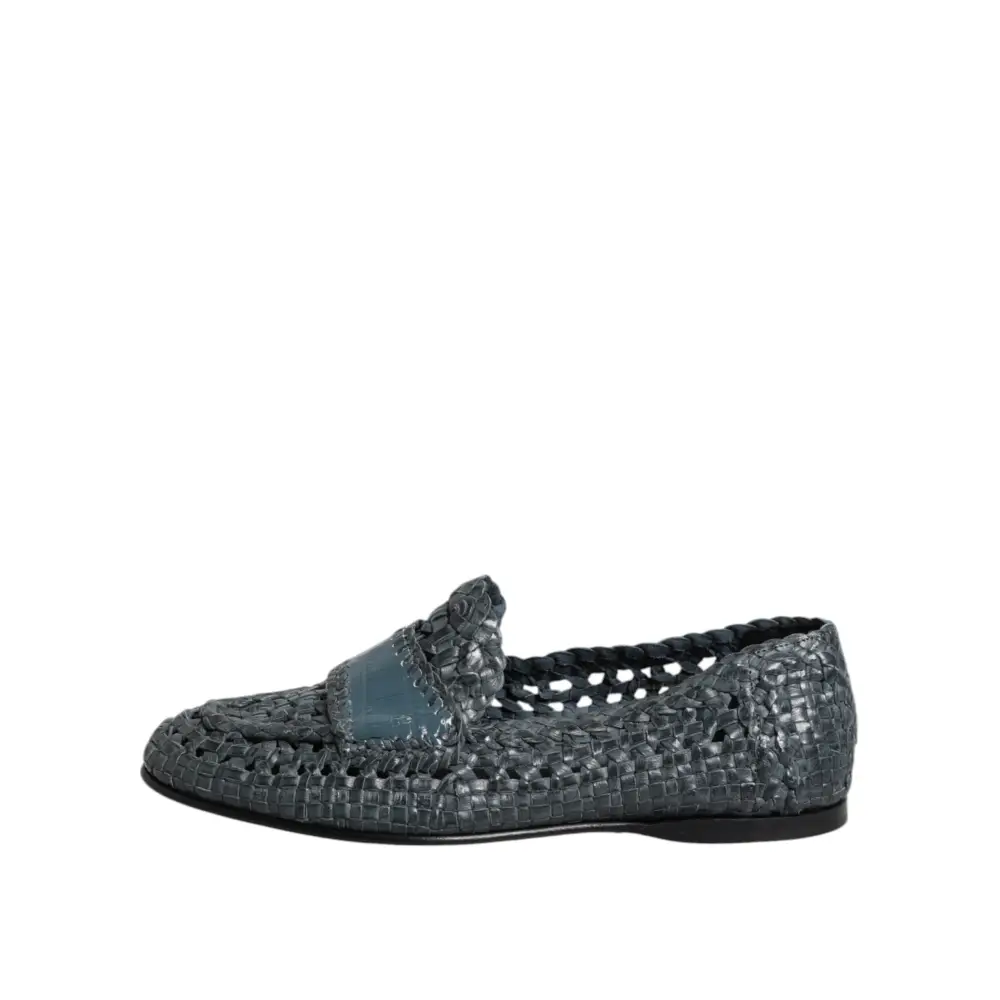 Dolce & Gabbana Blaue gewebte Leder Slipper Schuhe - EU41/US8