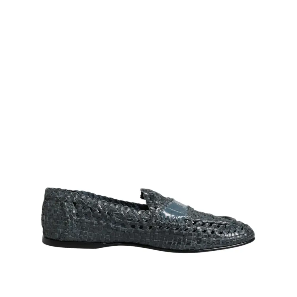 Dolce & Gabbana Blaue gewebte Raffia Slip On Loafers Schuhe - EU45/US12
