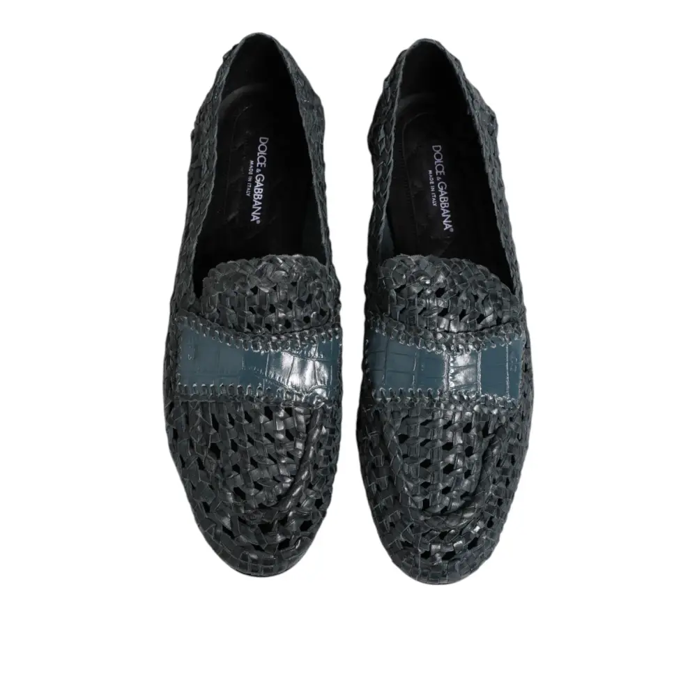 Dolce & Gabbana Blaue gewebte Raffia Slip On Loafers Schuhe - EU45/US12