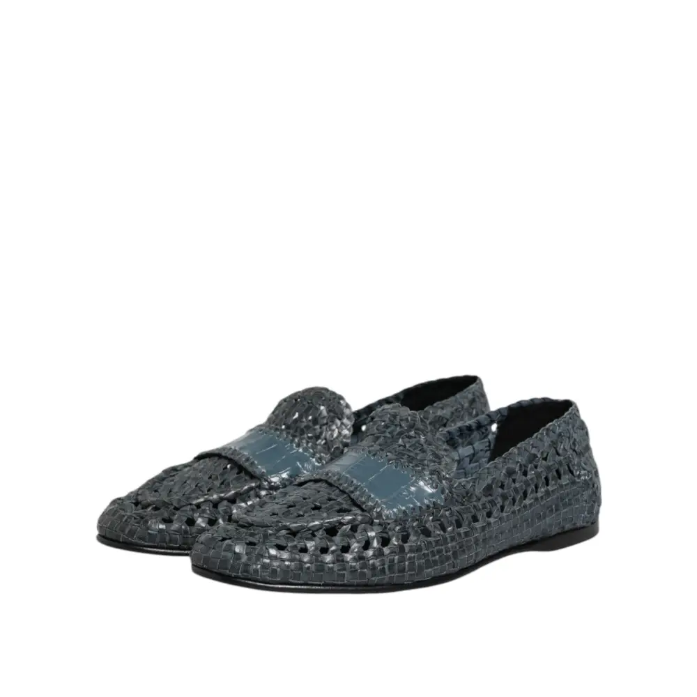 Dolce & Gabbana Blaue gewebte Raffia Slip On Loafers Schuhe - EU45/US12
