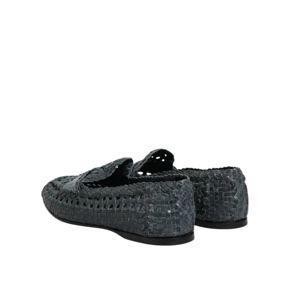 Dolce & Gabbana Blaue gewebte Raffia Slip On Loafers Schuhe - EU45/US12