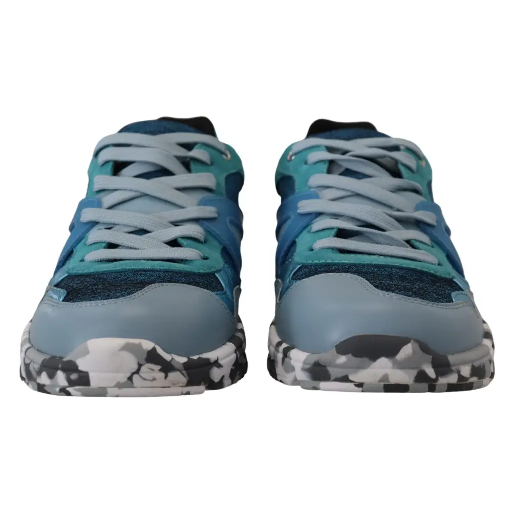 Dolce & Gabbana Blaue graue Leder Sport Low Top Turnschuhe