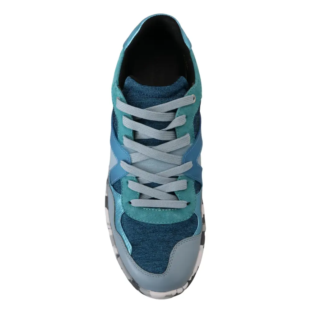 Dolce & Gabbana Blaue graue Leder Sport Low Top Turnschuhe