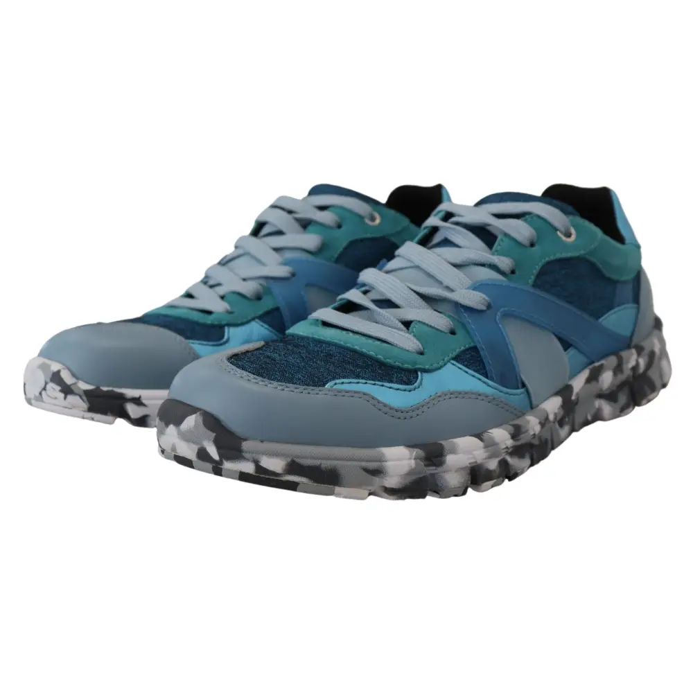 Dolce & Gabbana Blaue graue Leder Sport Low Top Turnschuhe