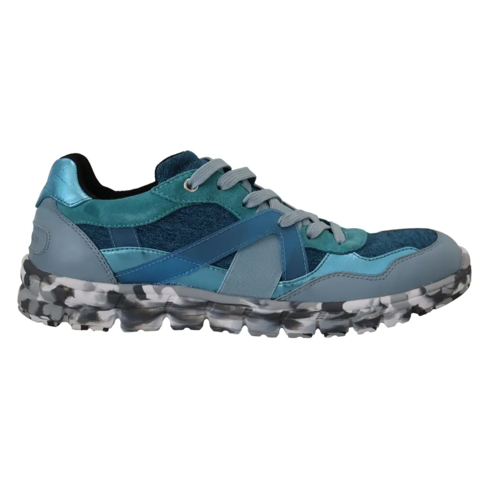 Dolce & Gabbana Blaue graue Leder Sport Low Top Turnschuhe