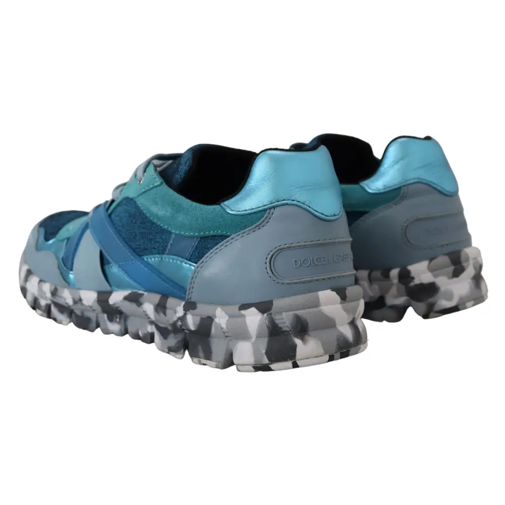 Dolce & Gabbana Blaue graue Leder Sport Low Top Turnschuhe