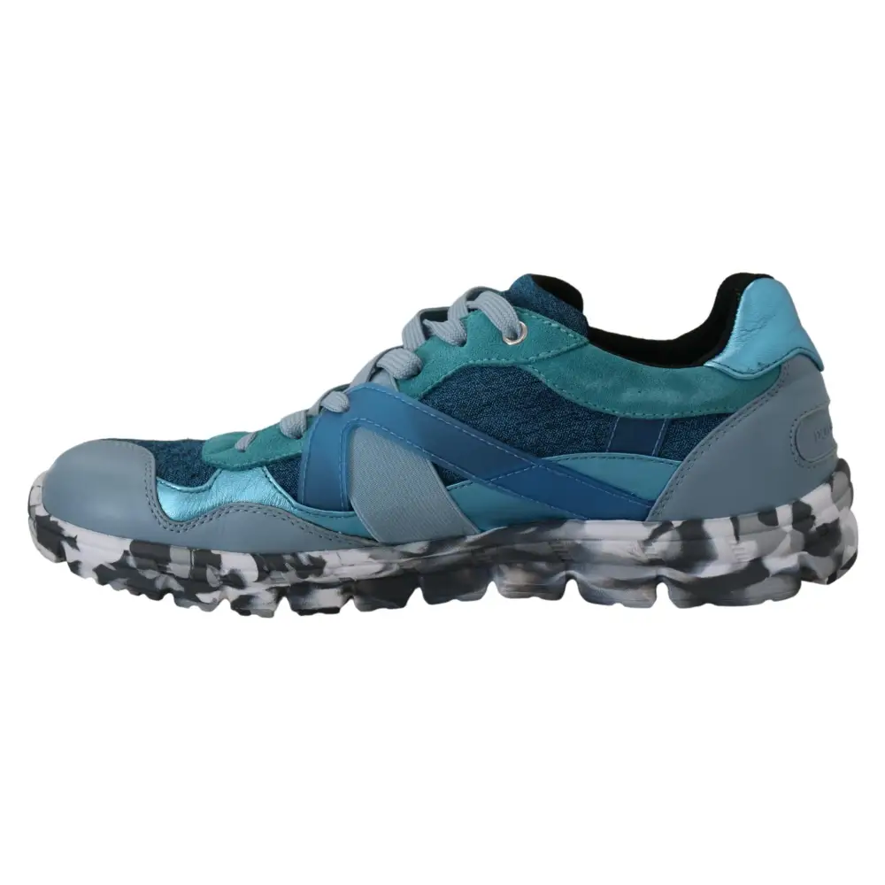 Dolce & Gabbana Blaue graue Leder Sport Low Top Turnschuhe