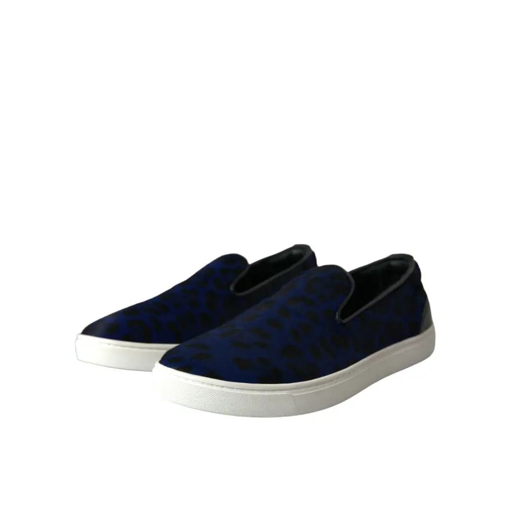 Dolce & Gabbana Blaue Kalbsleder Haar Leopard Sneakers Schuhe - EU40.5/US7.5