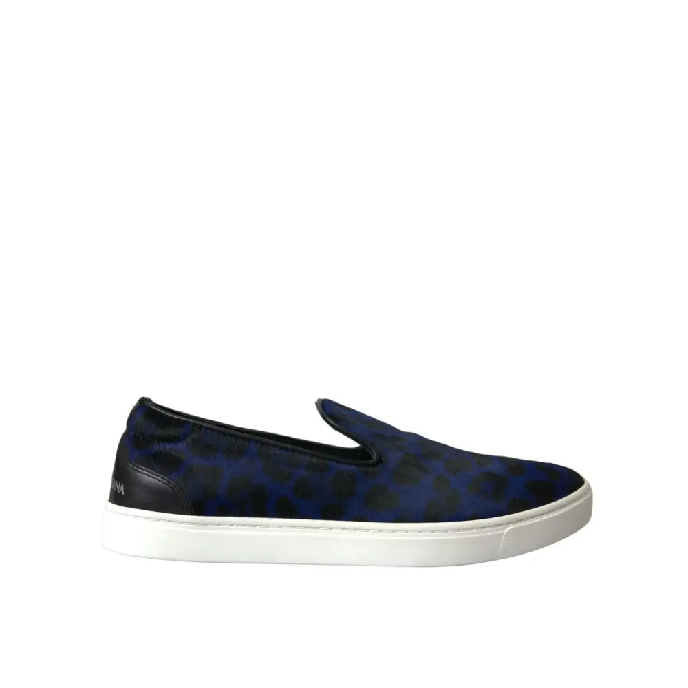 Dolce & Gabbana Blaue Kalbsleder Haar Leopard Sneakers Schuhe - EU40.5/US7.5