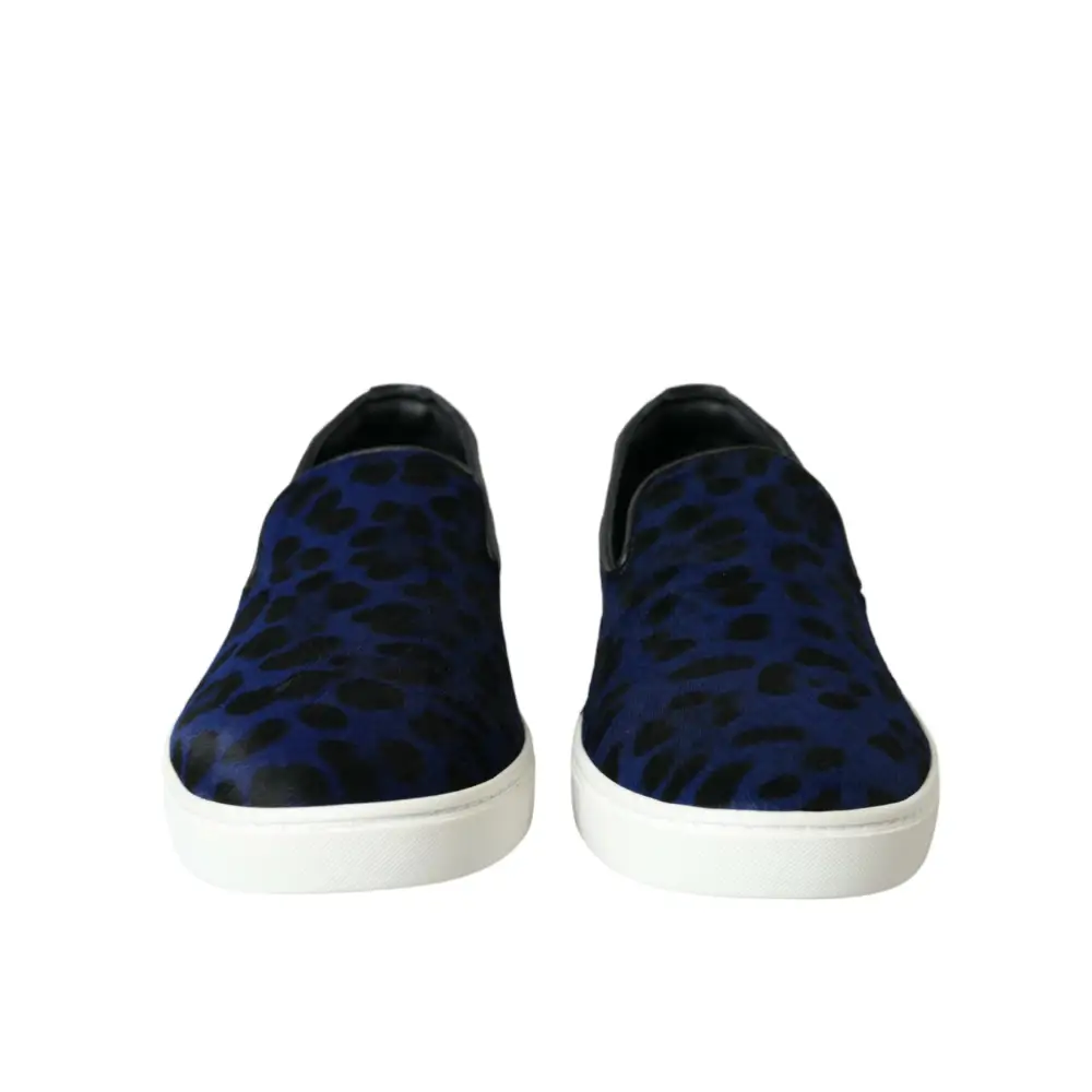 Dolce & Gabbana Blaue Kalbsleder Haar Leopard Sneakers Schuhe - EU40.5/US7.5