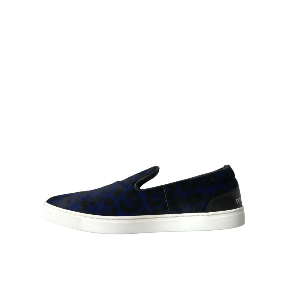 Dolce & Gabbana Blaue Kalbsleder Haar Leopard Sneakers Schuhe - EU40.5/US7.5