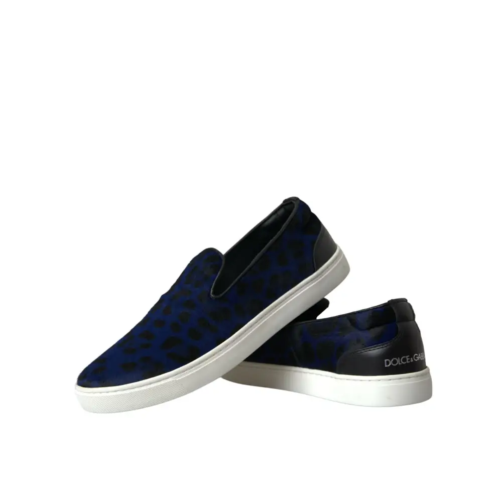 Dolce & Gabbana Blaue Kalbsleder Haar Leopard Sneakers Schuhe - EU40.5/US7.5