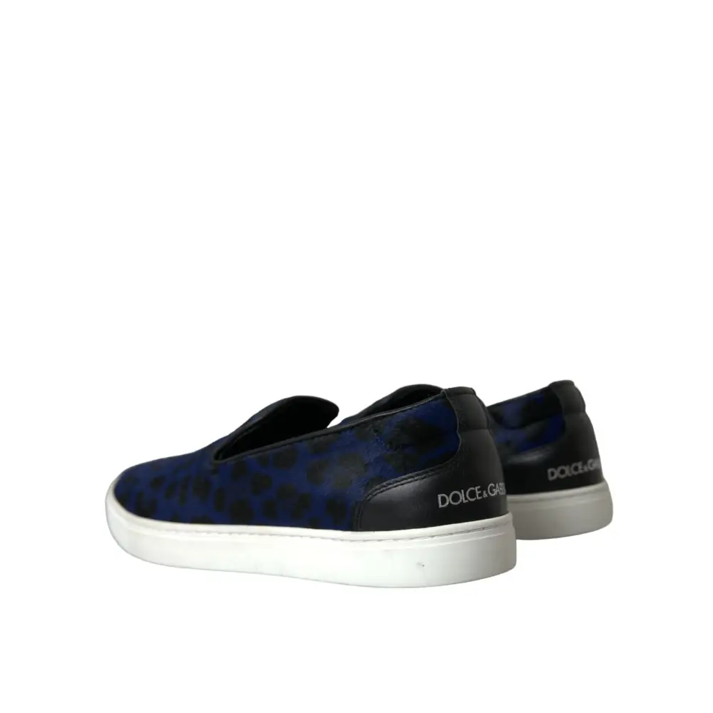 Dolce & Gabbana Blaue Kalbsleder Haar Leopard Sneakers Schuhe - EU40.5/US7.5
